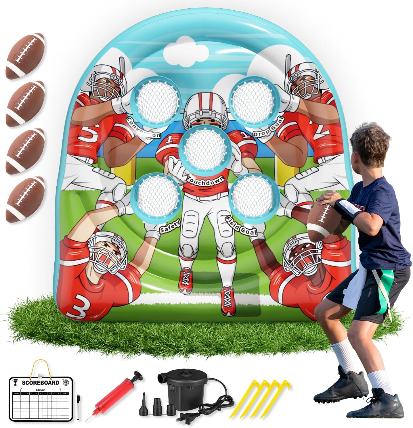 6Ft Inflatable Football Target Toss Game for Kids Fun
