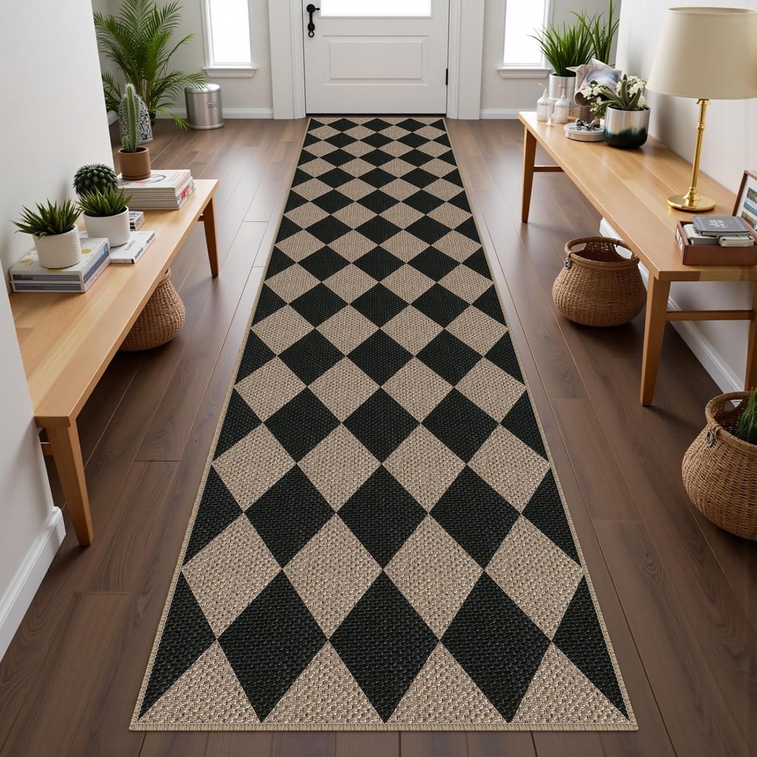 Easy Jute Checkered Runner Rug for Modern Hallways and Kitchens