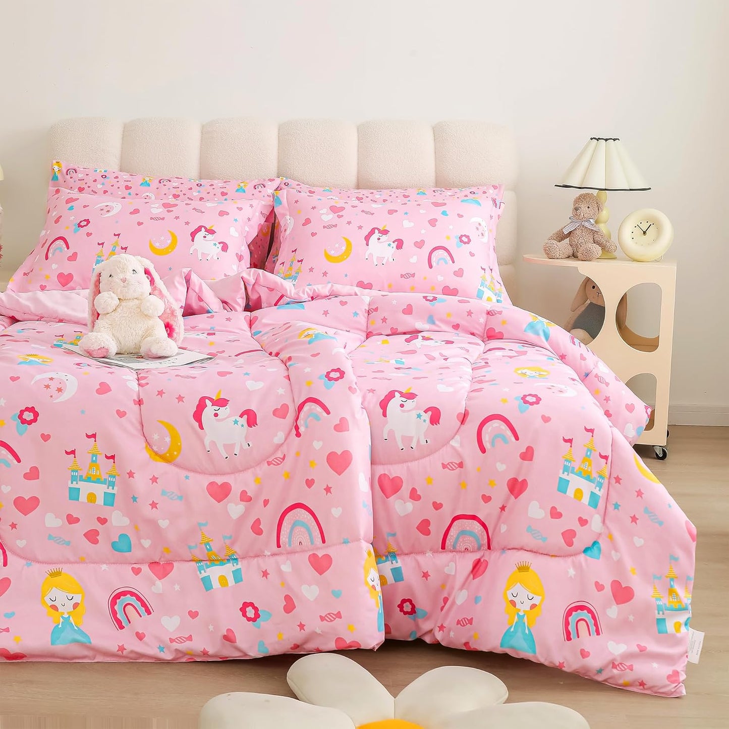 Viviland Girls Twin Comforter Set with Unicorn Rainbow Design