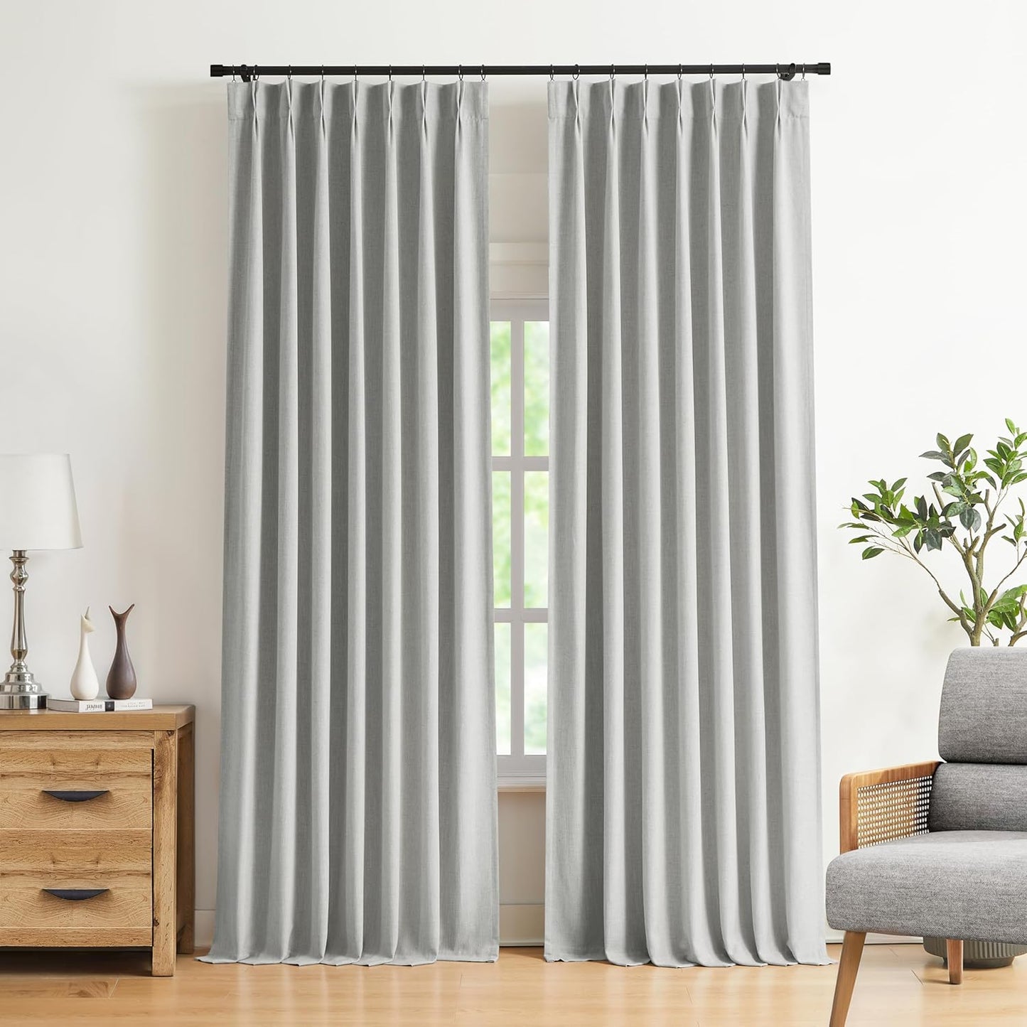 Light Grey Pinch Pleated Blackout Curtains for Modern Homes