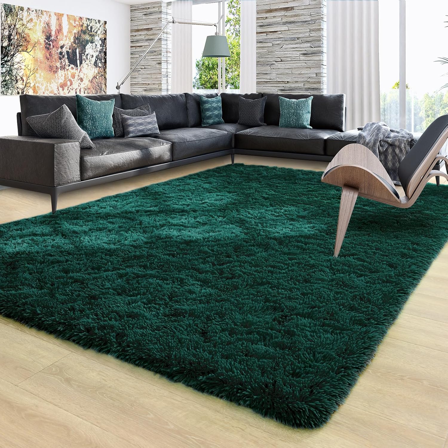 Ompaa Dark Green Rug 6x9 Fluffy Area Rug for Living Room