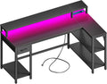 Modern Gaming Desk with LED Lights - Carbon Fiber Black