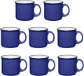 Set of 8 Ceramic Campfire Mugs 15 Oz Cobalt Blue - Retro Speckled Cups