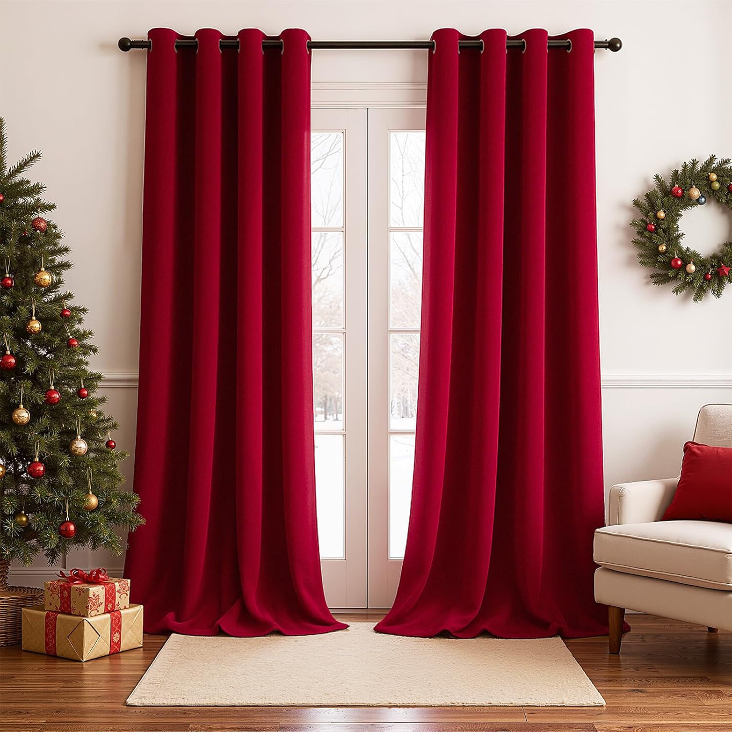 Topfinel Christmas Red Velvet Curtains for Living Room Decor