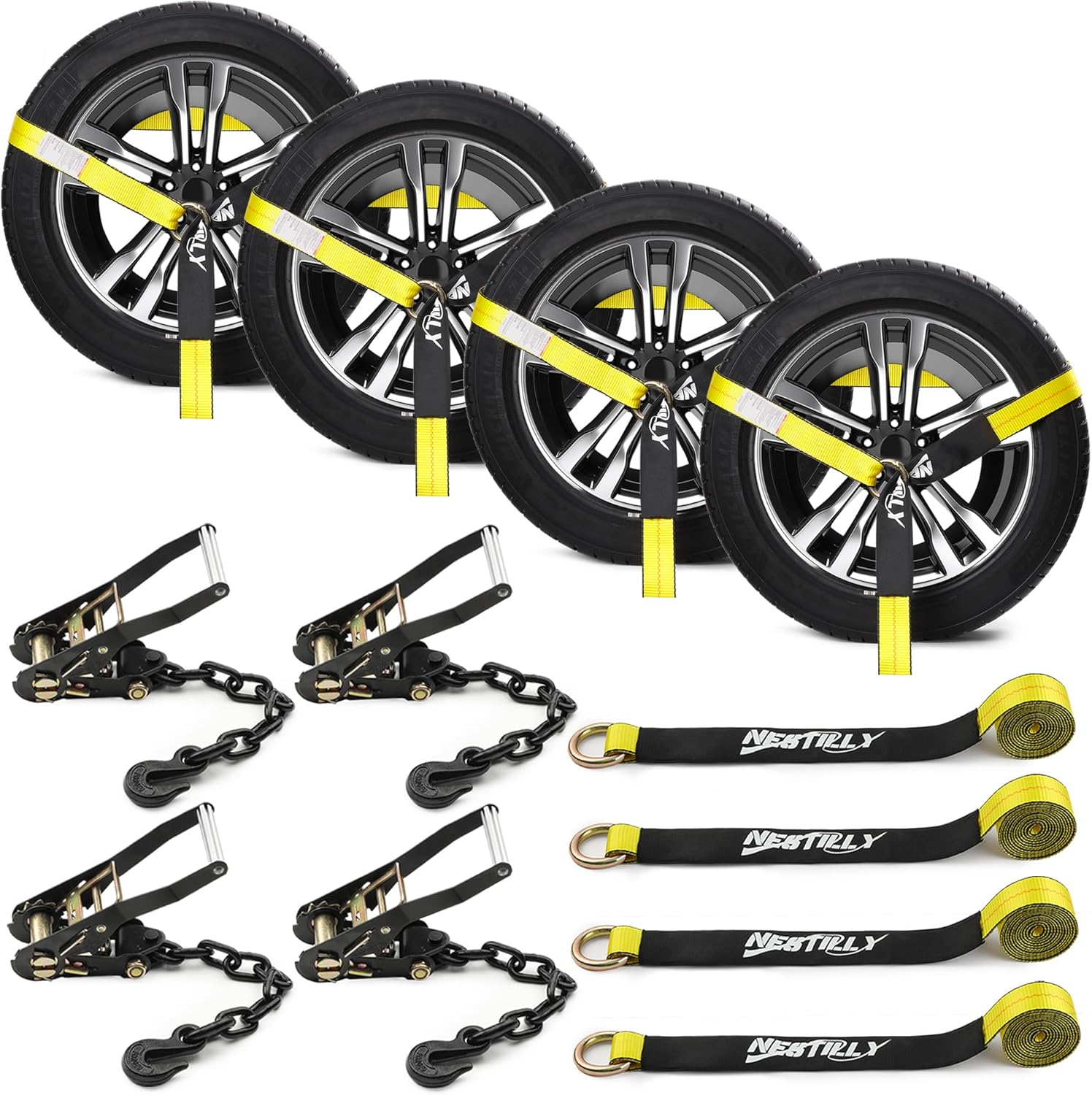 4 Pack Car Tie Down Straps for Trailers - Heavy Duty 9900LBS