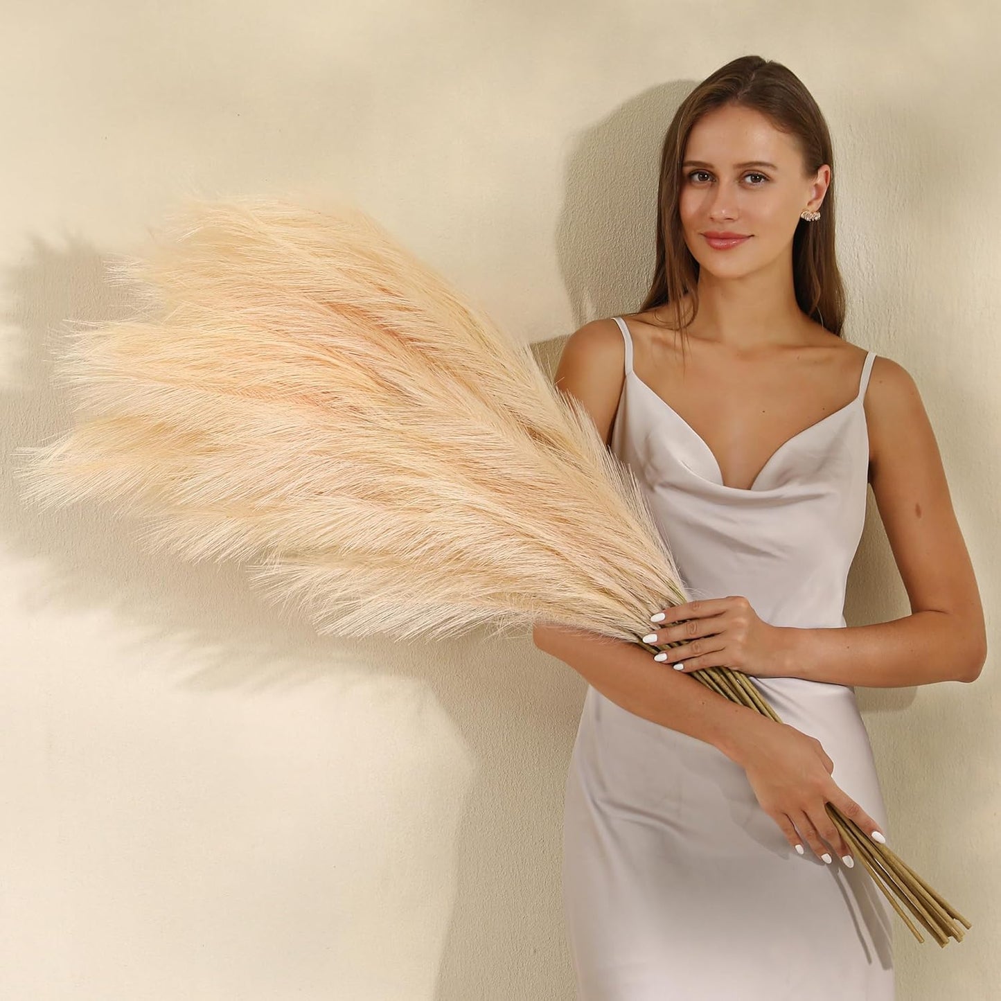 Champagne Faux Pampas Grass - 45-Inch Set of 8 for Decor