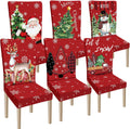 Christmas Chair Covers 6 Pack - Stretch Holiday Slipcovers for Dining