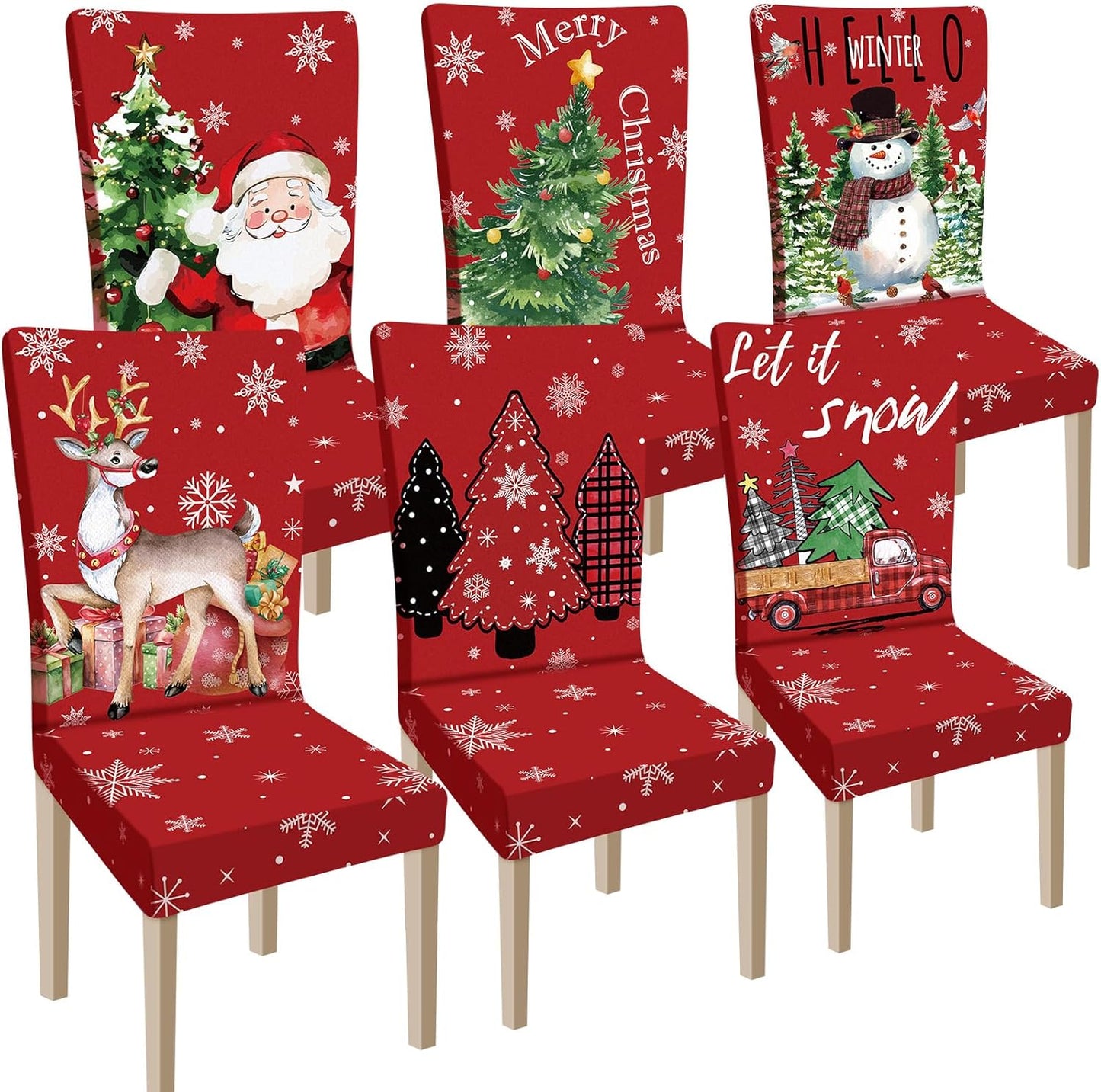 Christmas Chair Covers Set of 6 for Festive Dining Room Decor