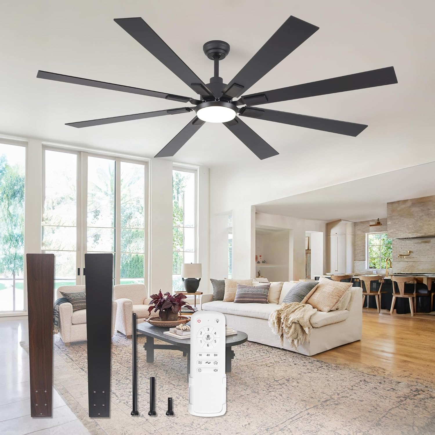 72 Inch Large Ceiling Fan with Lights and Remote Control