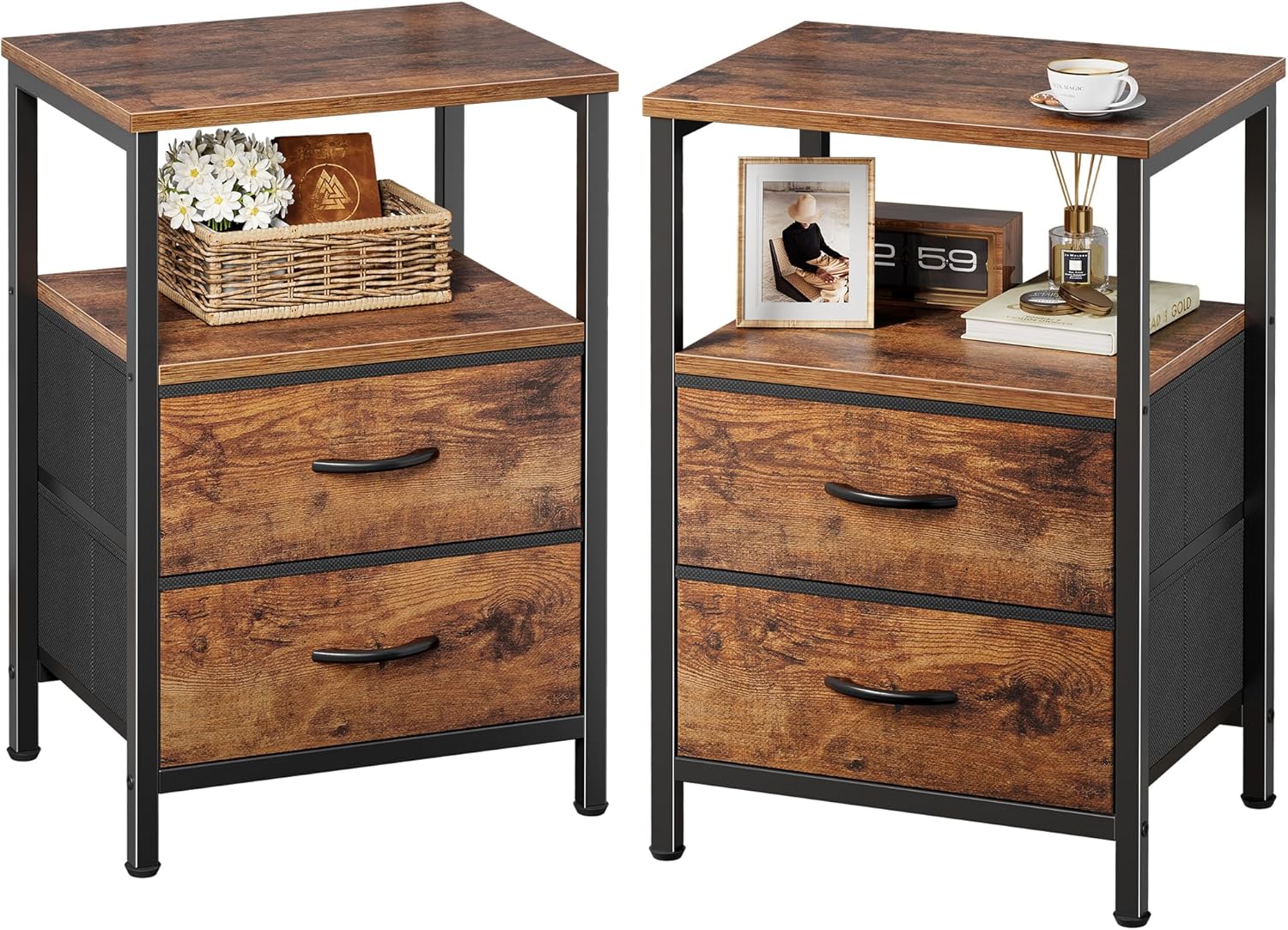 Huuger Night Stand Set of 2 with Drawers and Open Shelf