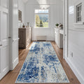 Runner Rug 2ft 6inx8ft Washable Non Slip - Blue Grey Abstract Low Pile
