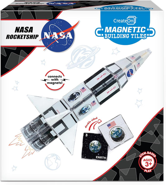 CreateOn NASA Rocketship Magnetic Tile Set for Kids Ages 3