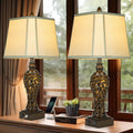 28.5 in Vintage Brown Table Lamps Set of 2 - Bedside Lamps with USB