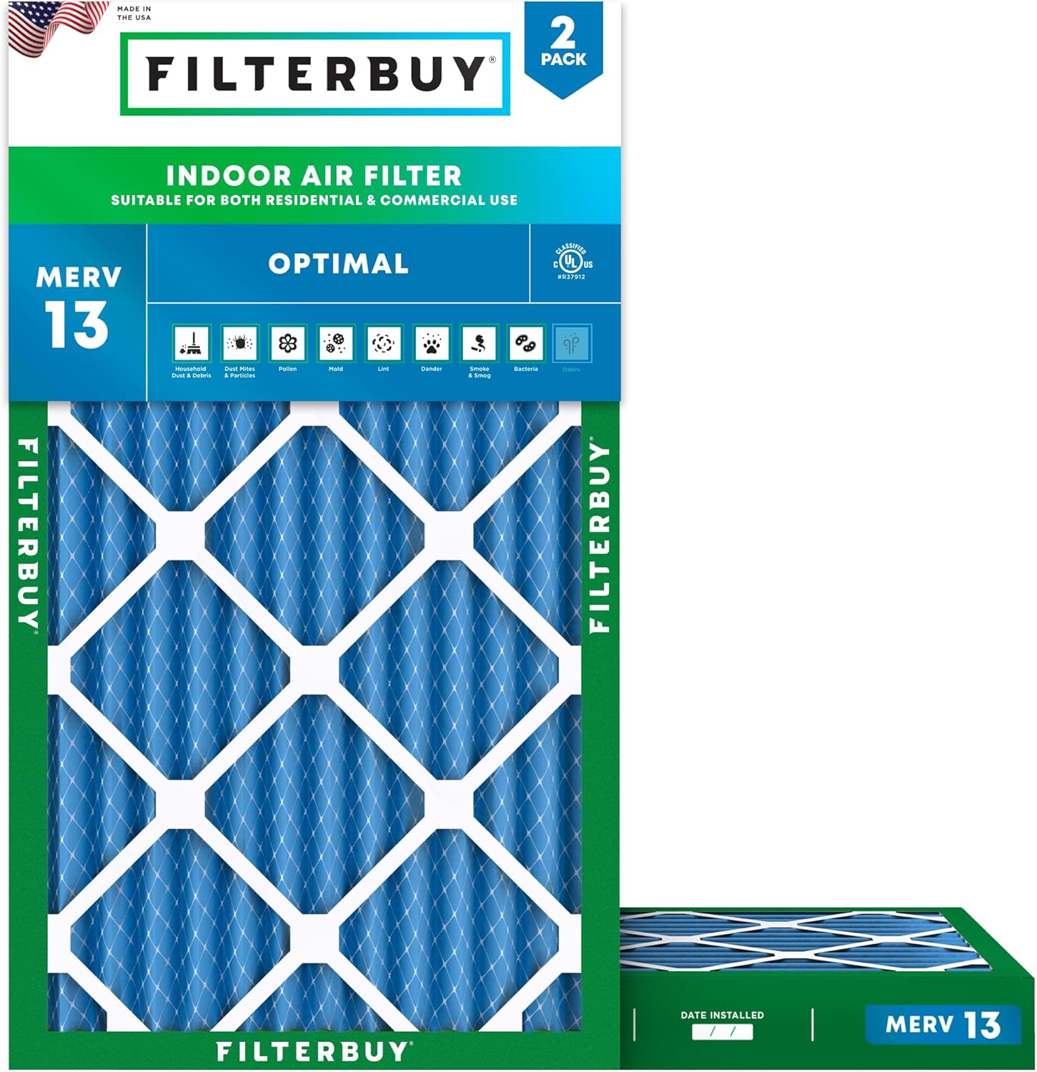 Filterbuy 16x24x2 Air Filter MERV 13 for Optimal Smoke Defense