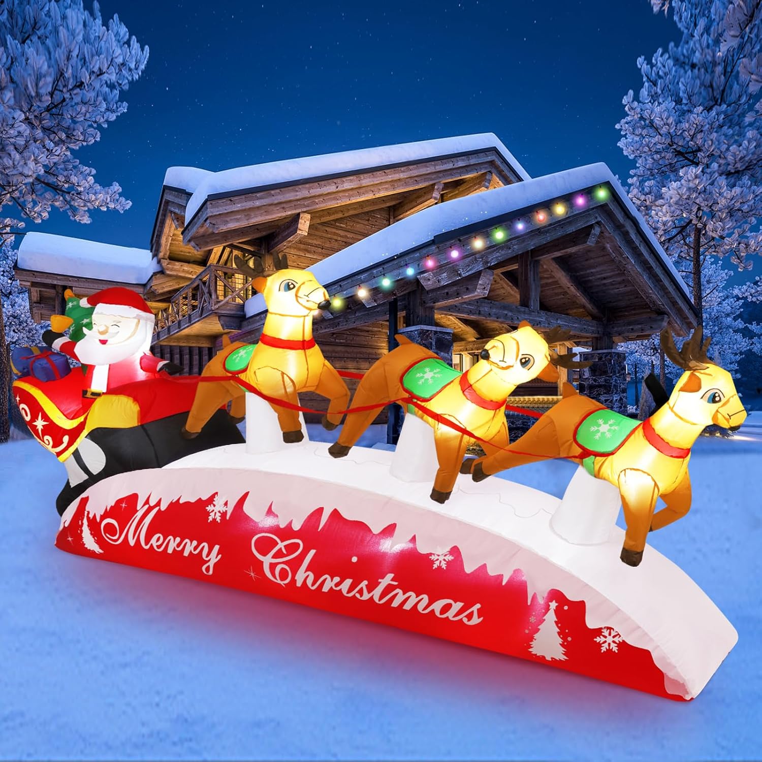 10 FT Christmas Inflatables Santa Sleigh with Reindeer Decor