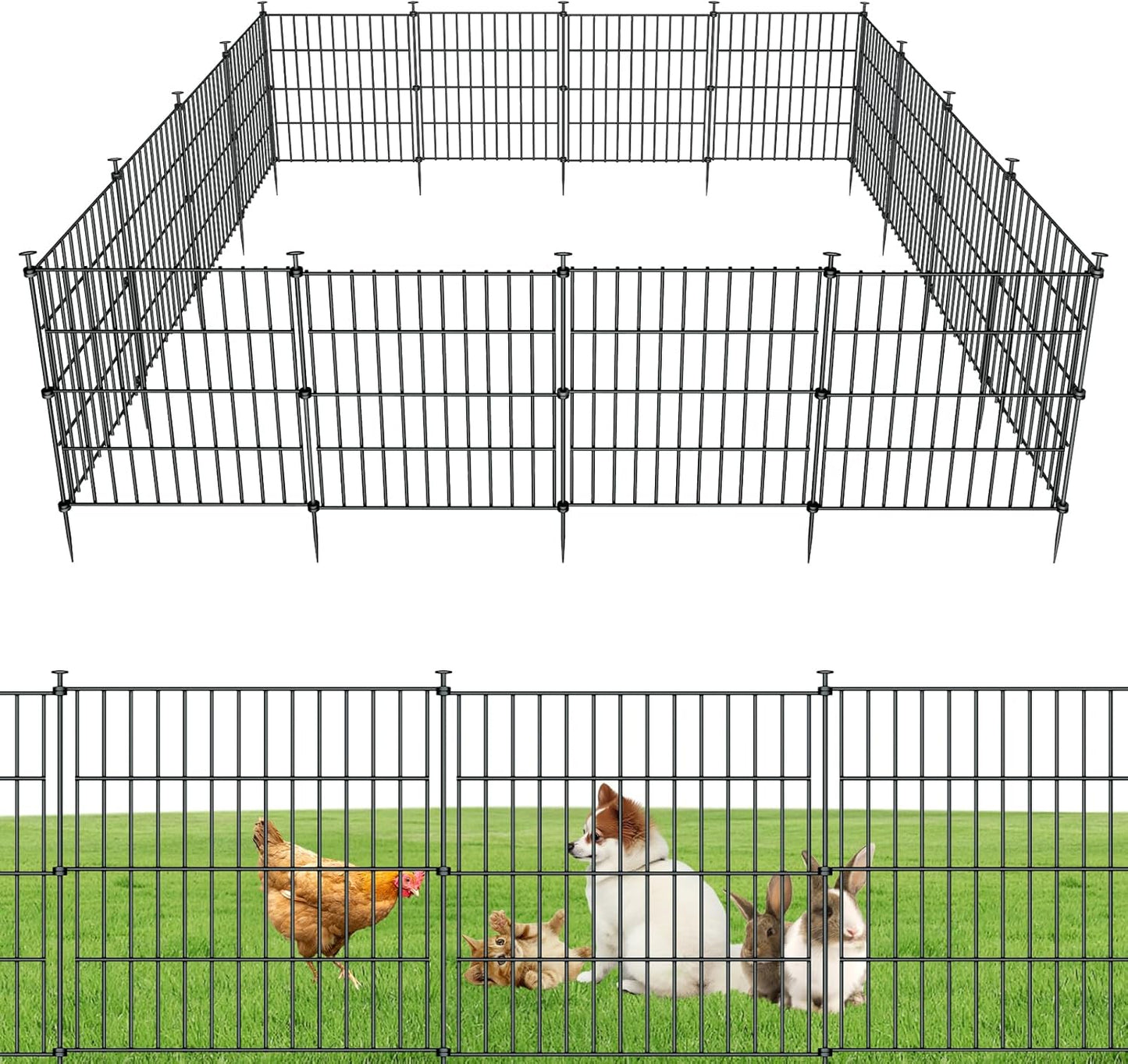 10 Panels Garden Fence Dog Fence Outdoor for Yard, 24in H