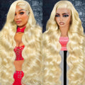 32 Inch 613 Lace Front Wig Human Hair 200 Density Blonde - Natural