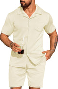 Mens 2 Piece Summer Texture Beach Shirt and Shorts Set - Casual