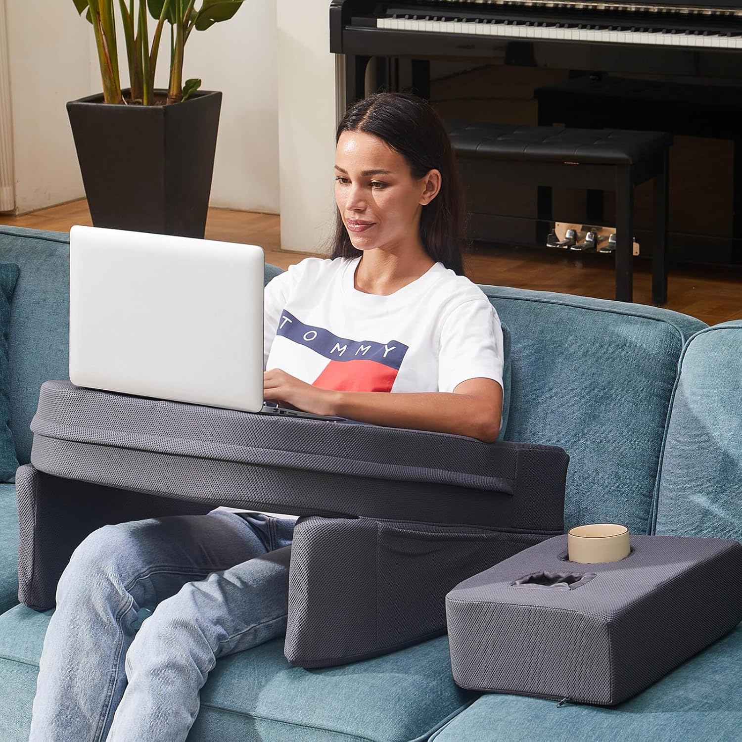 Memory Foam Lap Pillow Desk with Cup Holder