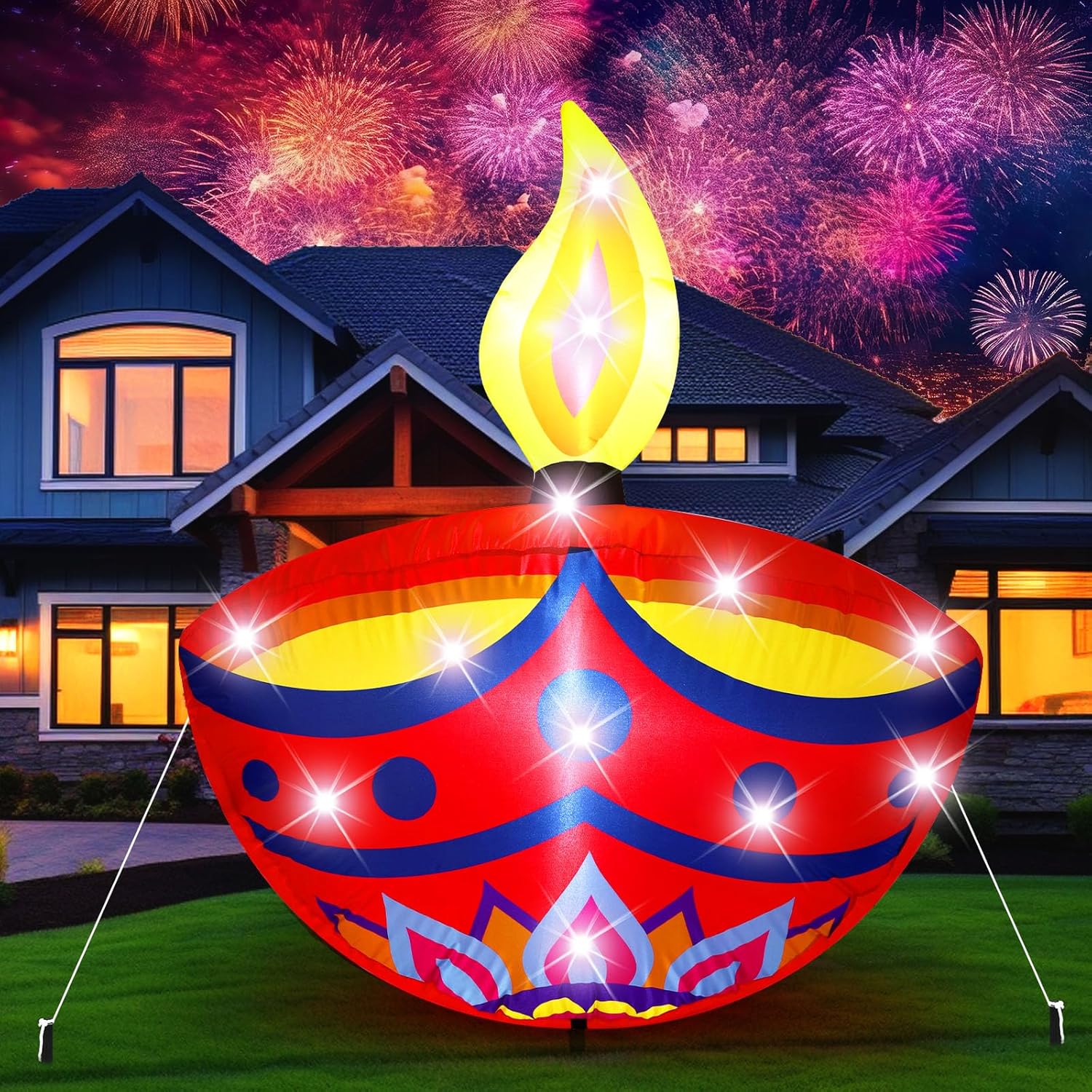 4.27 ft Happy Diwali Inflatables for Outdoor Decorations