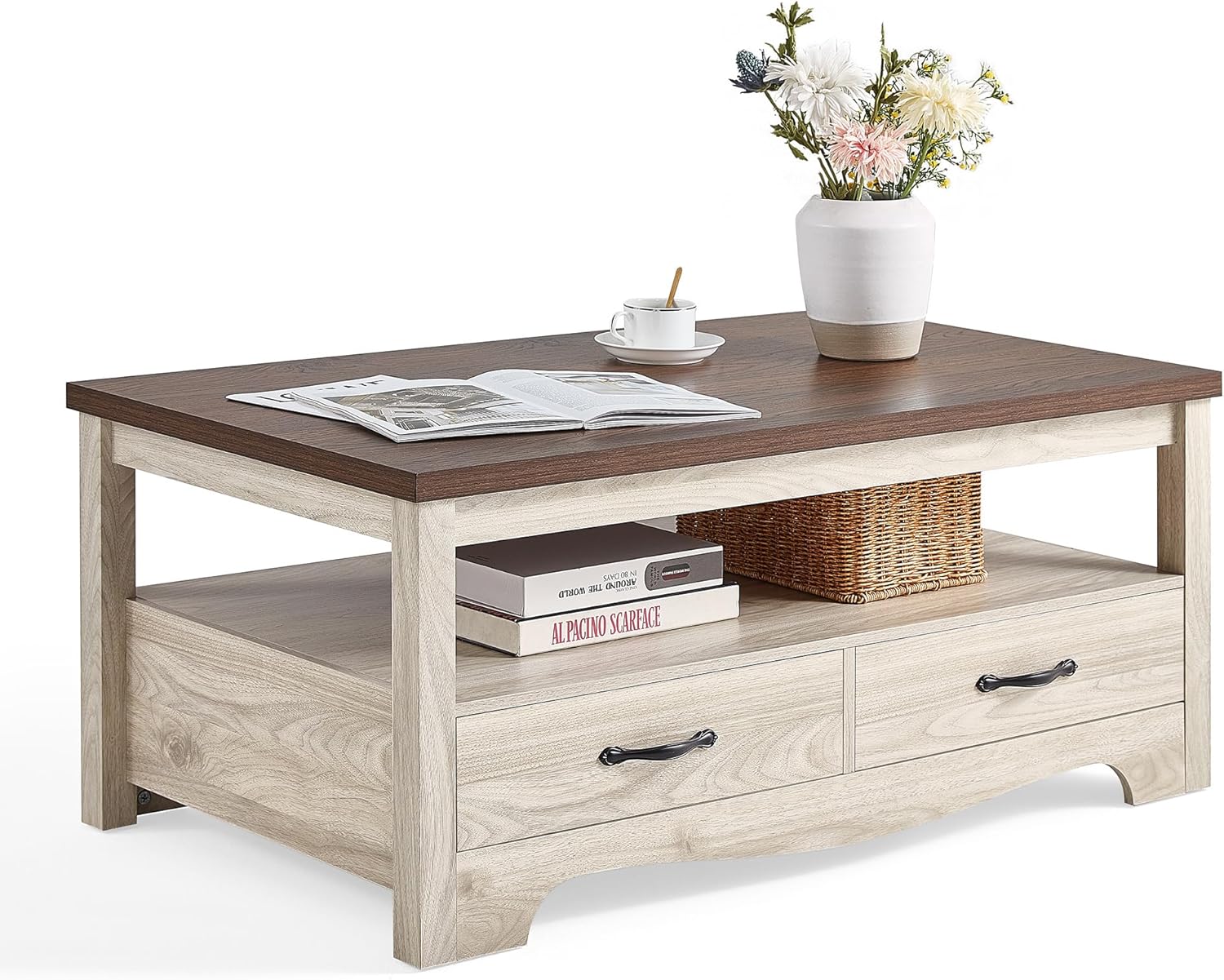 Farmhouse Coffee Table with Storage for Chic Living Room Style