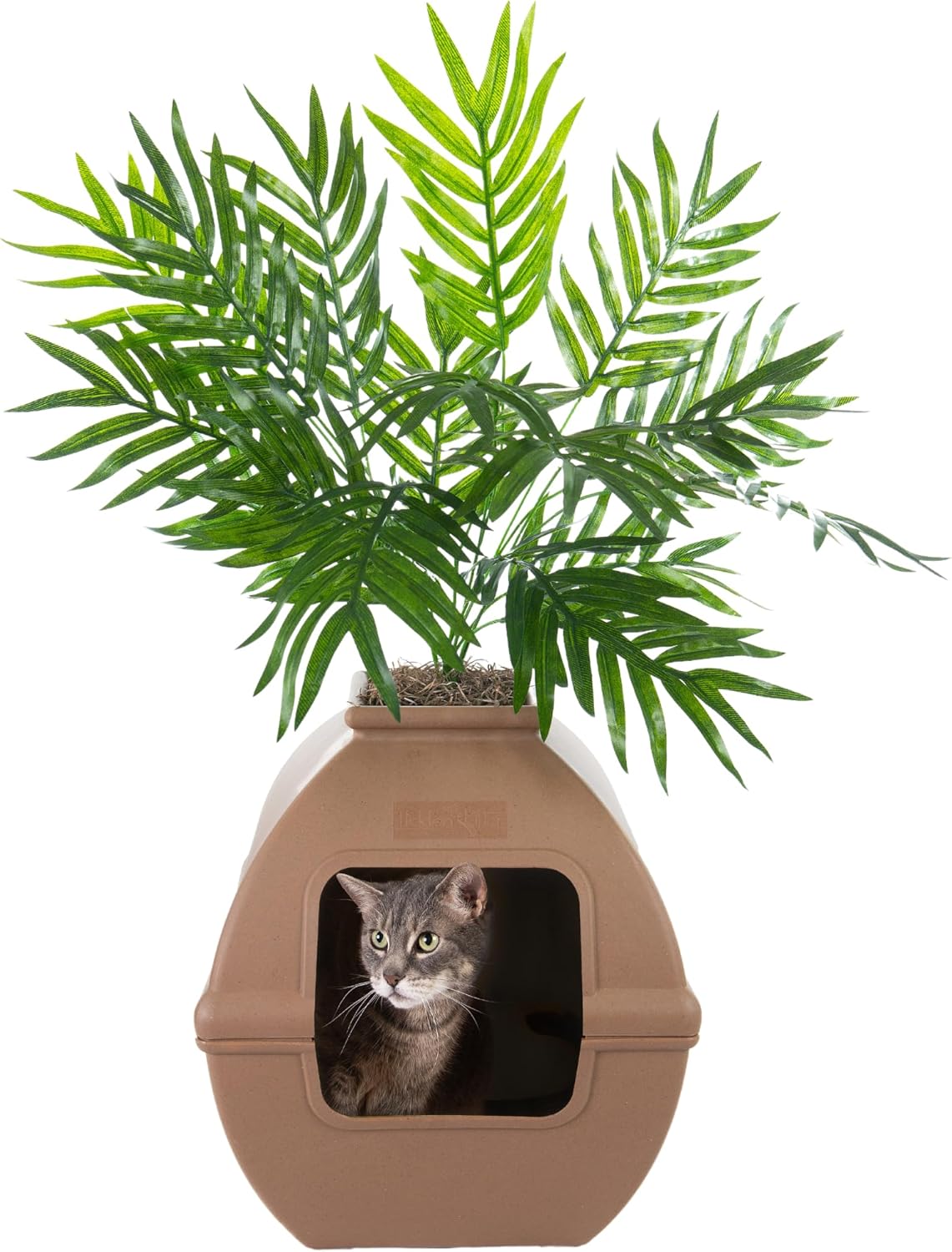 Hidden Cat Litter Box Enclosure with Decorative Plant Design