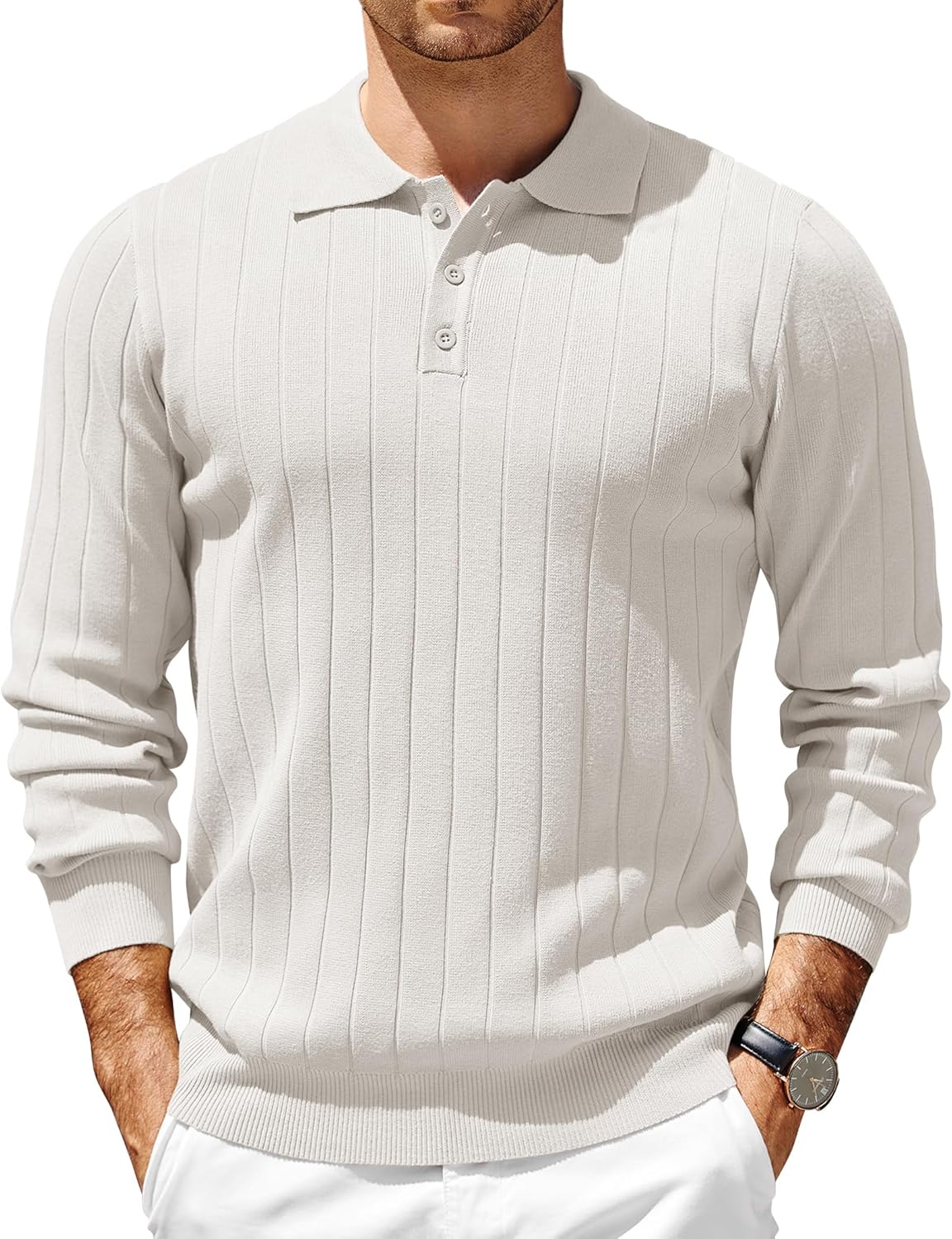 Mens Knit Polo Sweater by COOFANDY - Lightweight Casual Style