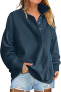 Womens Oversized Henley Sweatshirt Long Sleeve - Loose Fit 2025