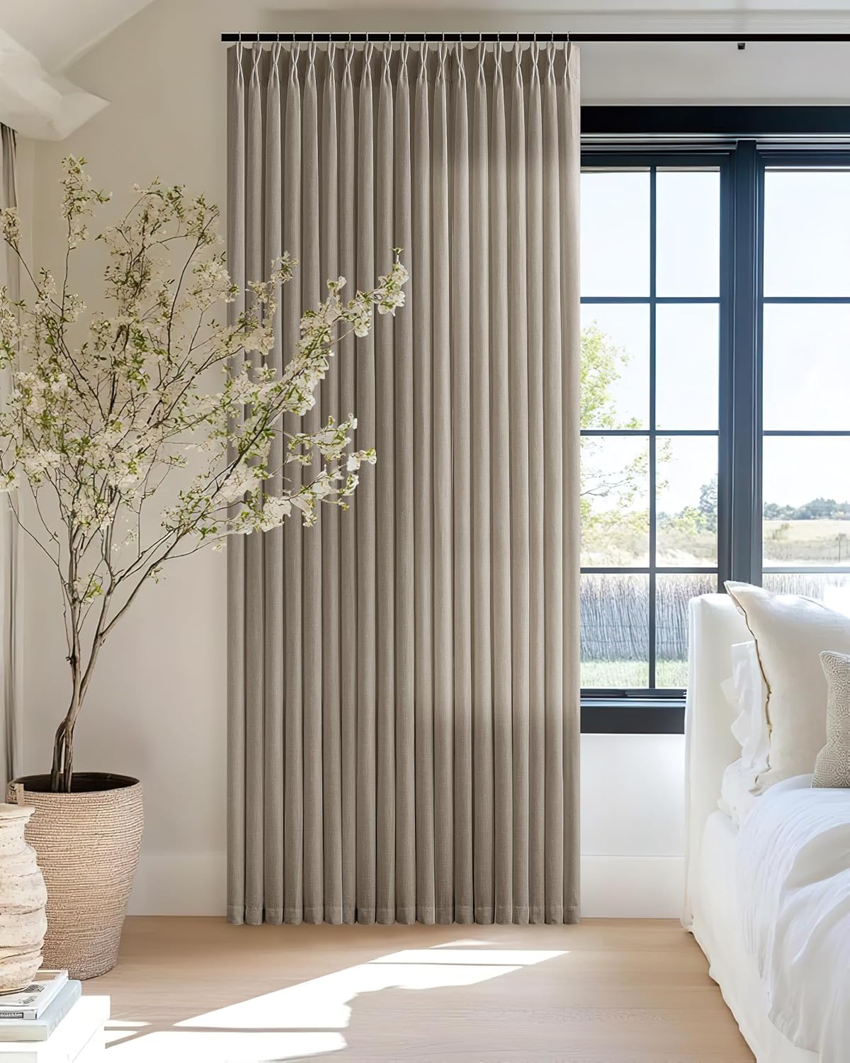 Pinch Pleat Linen Sheer Curtains for Patio Sliding Door