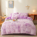 Tie dye Lavender Plush Fluffy Comforter Cover Set Queen - Ultra Soft