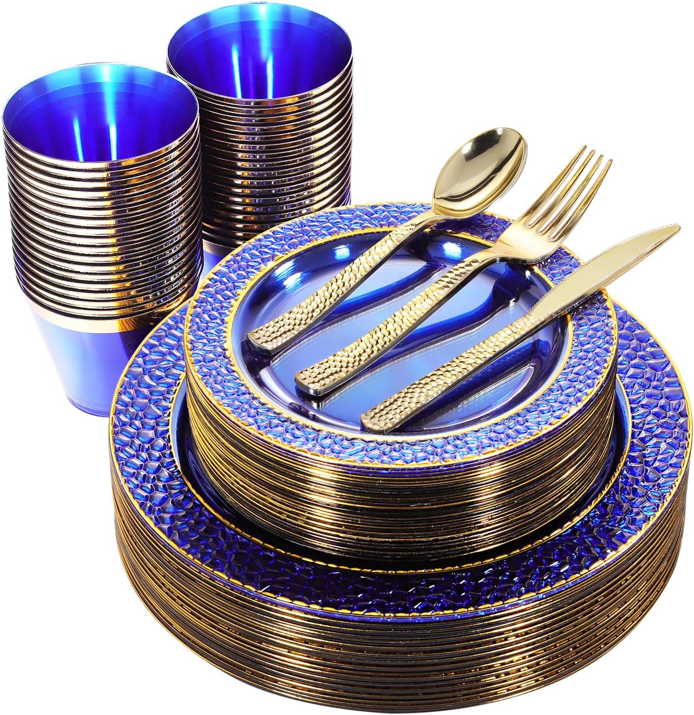 Nervure 150PCS Clear Blue Plastic Plates for Elegant Parties