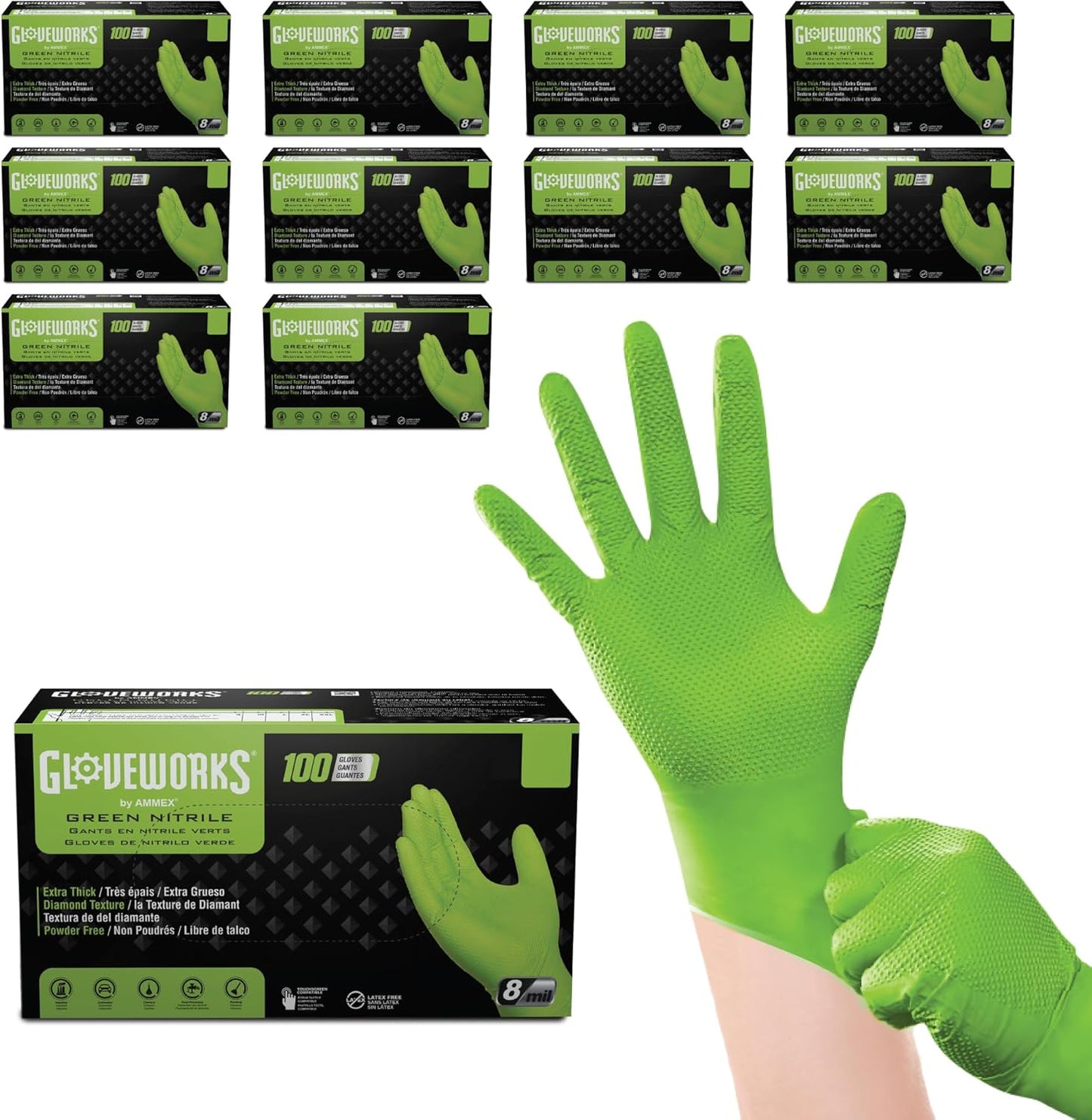 GLOVEWORKS HD Green Nitrile Gloves for Heavy Duty Use