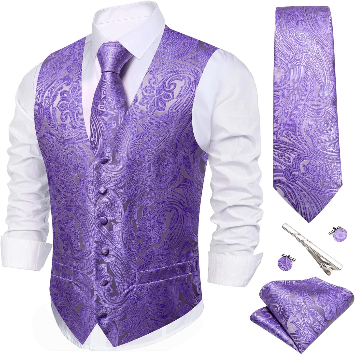 Barry.Wang Men's Suit Vest Tie Bowtie Set for Formal Events