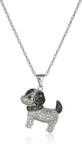 Sterling Silver White and Black Diamond Puppy Pendant Necklace