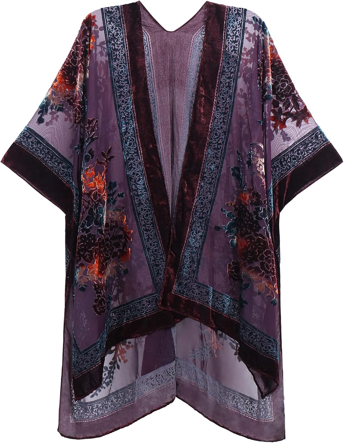 MJ SERECA Women's Burnout Velvet Kimono Long Cardigan Cover Up