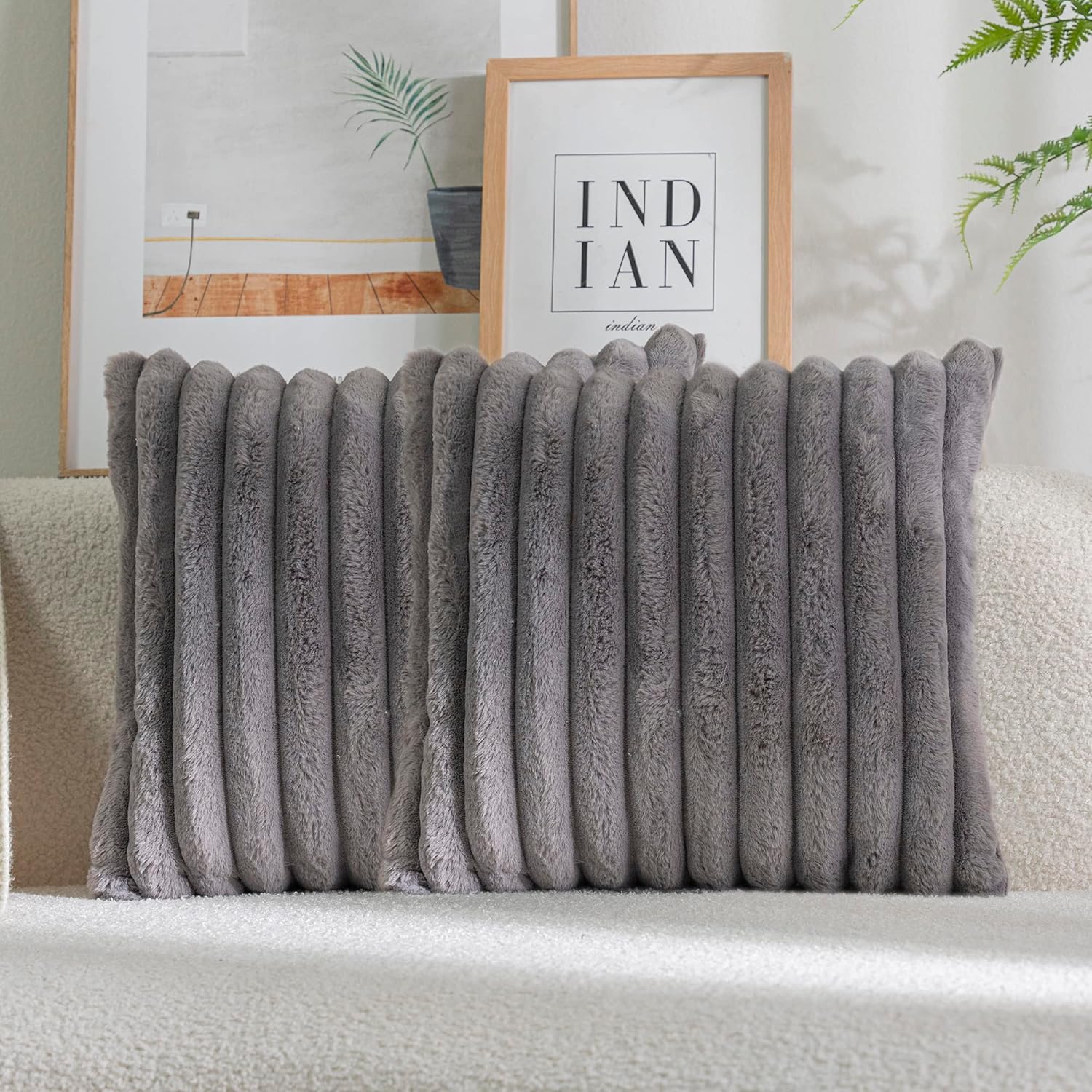 Double-Sided Faux Fur Plush Decorative Throw Pillow Covers