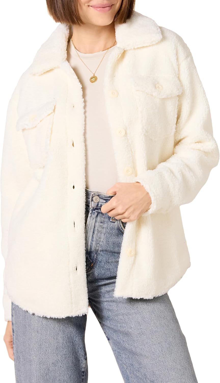 Oversized Teddy Sherpa Shirt Jacket for Women - Cozy Style