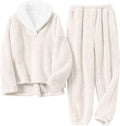 Fluffy Pajamas Set for Women Warm Fleece 2-Piece Lounge Set