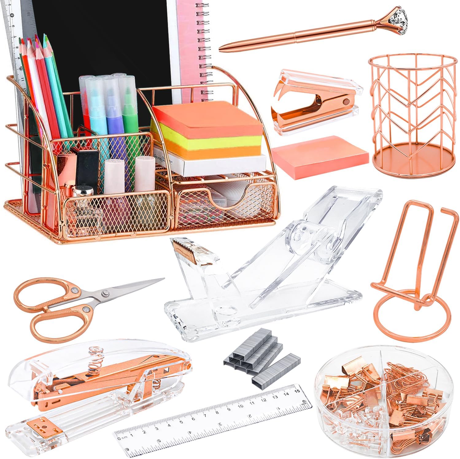 Stylish Rose Gold Desk Set by FERXIDI: 13-Piece Office Organizer