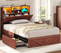 Twin Farmhouse Bed Frame with Bookcase Headboard and LED Lights