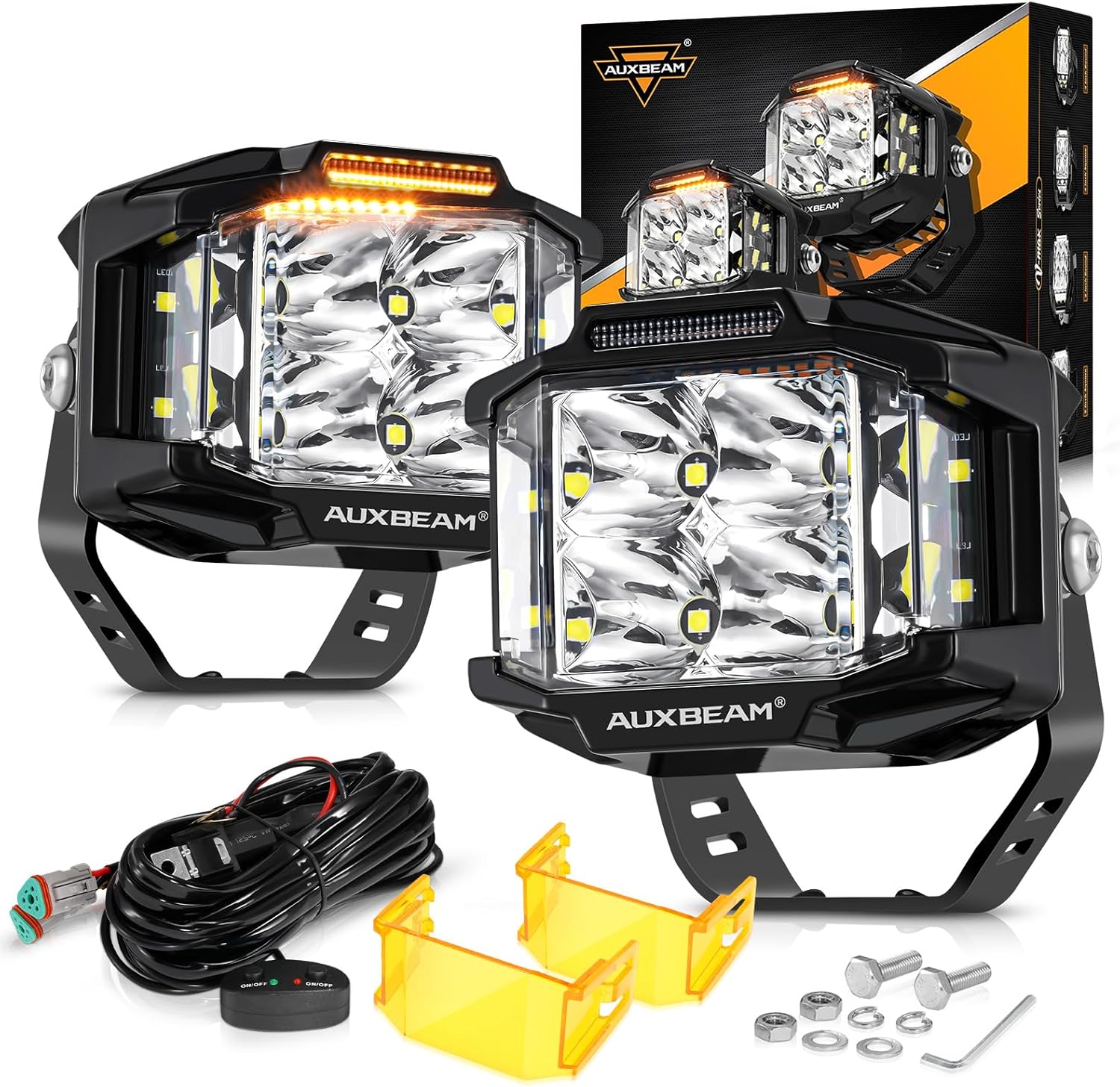 Auxbeam 4 Inch LED Pod Light with Amber DRL for Offroad Use