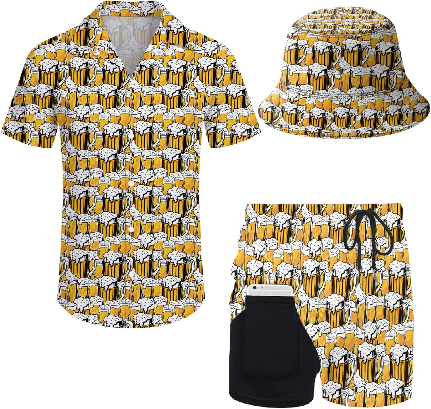 Mens 2 Piece Tracksuit Hawaiian Shirt and Compression Shorts Set