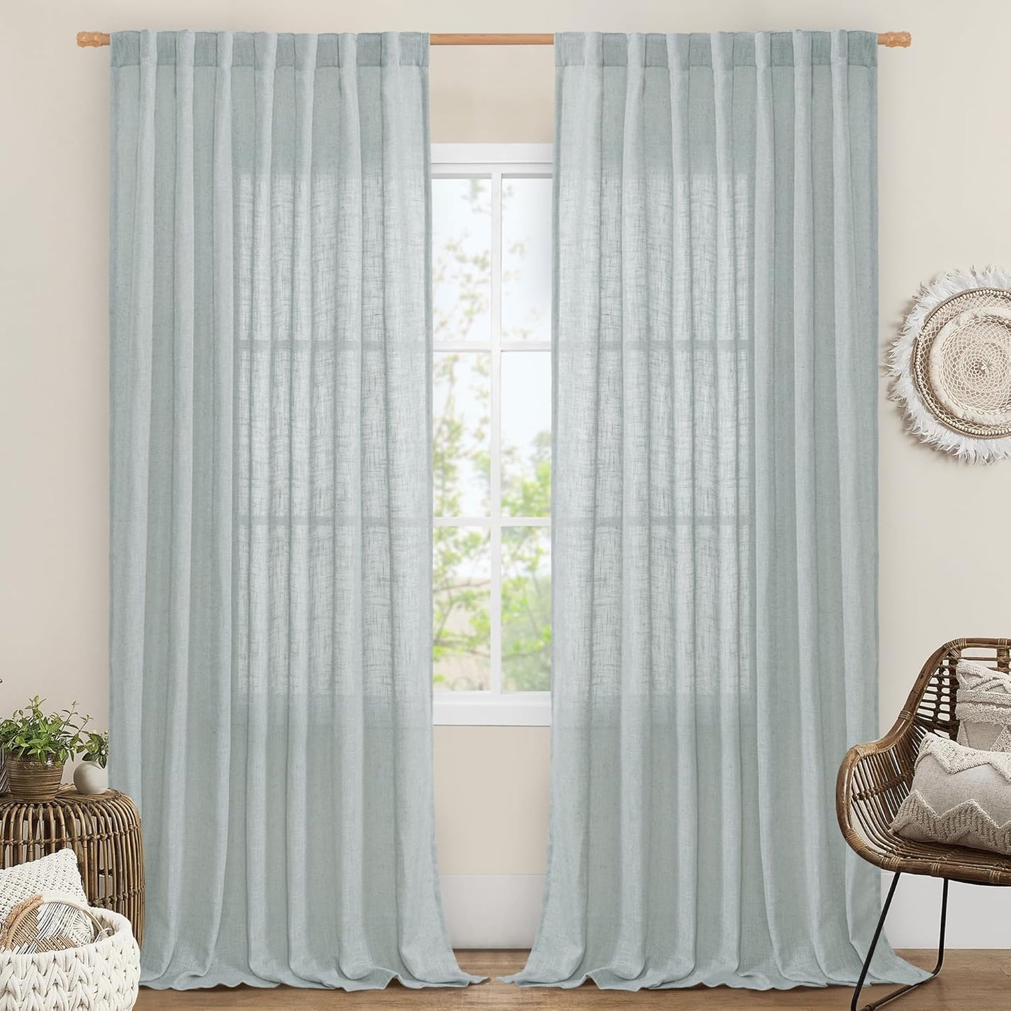 LAMIT Extra Wide Linen Curtains for Bedroom and Living Room