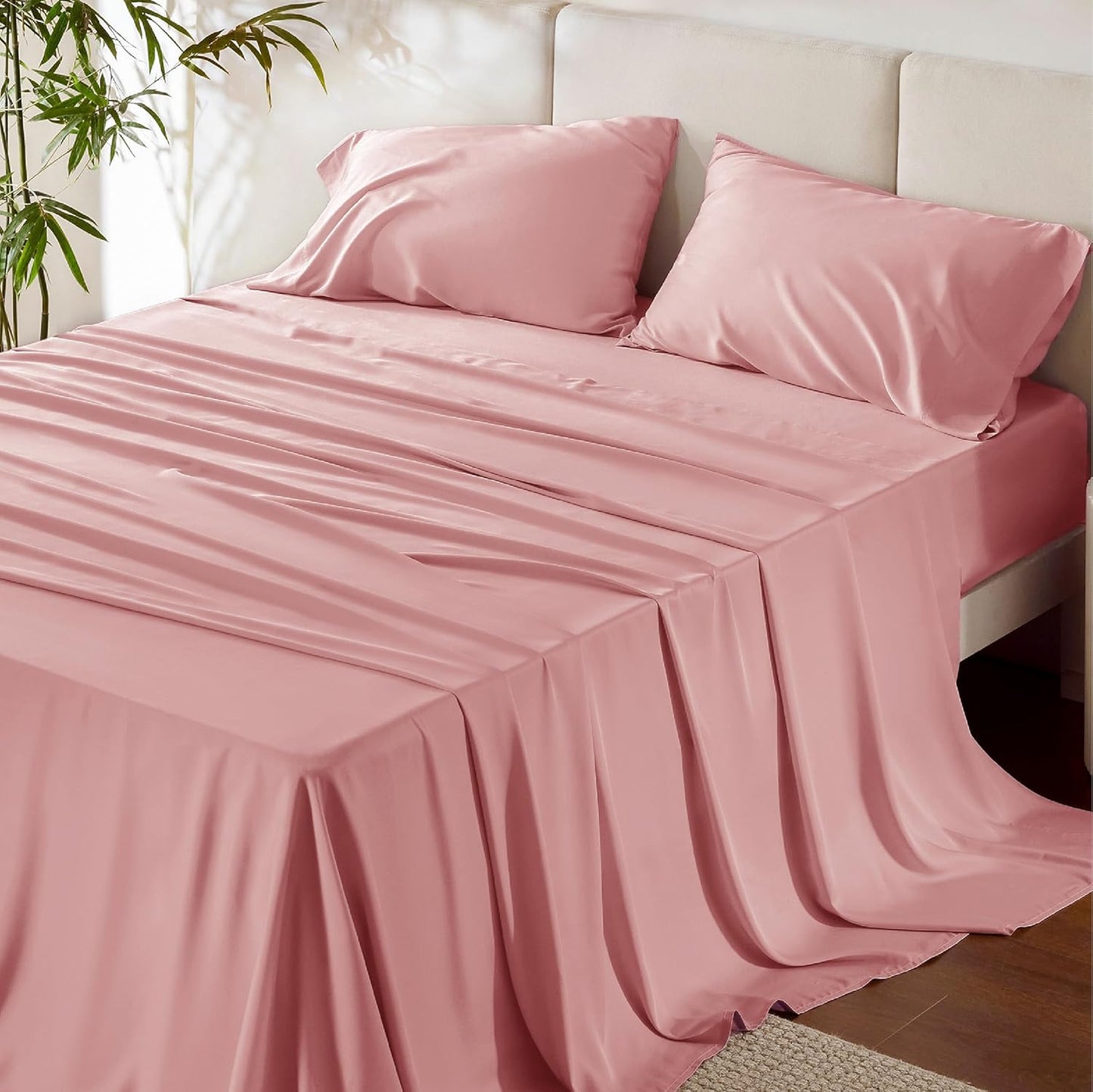 Cooling Queen Sheet Set for Hot Sleepers, Soft Bamboo Sheets