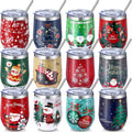 Christmas Tumbler 12 Pack Bulk with Lid and Straw Brush - Festive