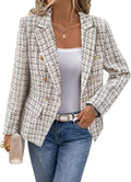 Mina Self Women's Tweed Plaid Blazer Jacket for Fall Fashion