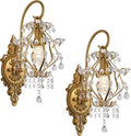 Gold Crystal Vintage Wall Sconces Set of 2 - Elegant Hardwired