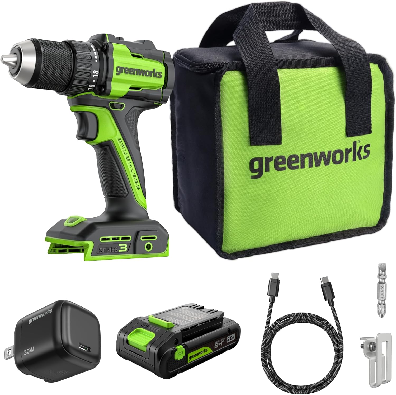 Greenworks 24V Cordless Brushless Drill/Driver with LED Light