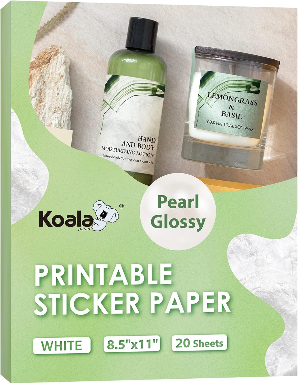 Glossy Photo Sticker Paper for Inkjet/Laser Printers - 20 Sheets 8.5x11 Inch