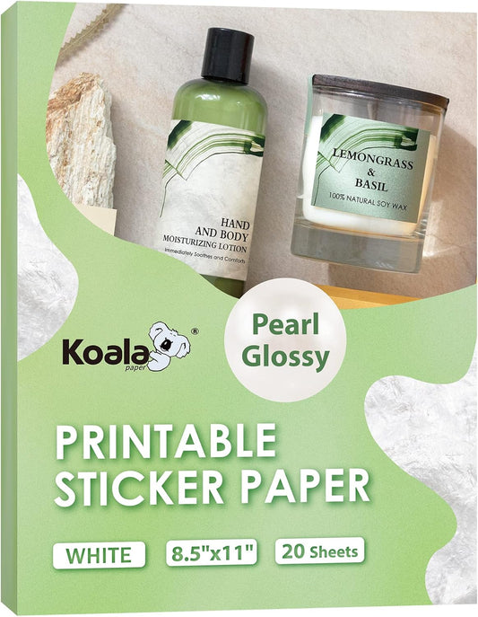 Glossy Photo Sticker Paper for Inkjet/Laser Printers - 20 Sheets 8.5x11 Inch